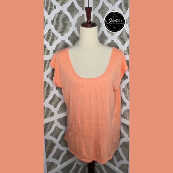 Talbots Petite Coral Scoop Neck Pleated Front and Back Short Sleeve Top Size L - Picture 1 of 10